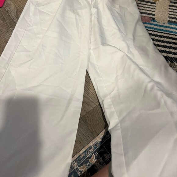 Commense Wide Leg Pleated White Cotton Pants High Waist Pants Size M - Picture 5 of 10